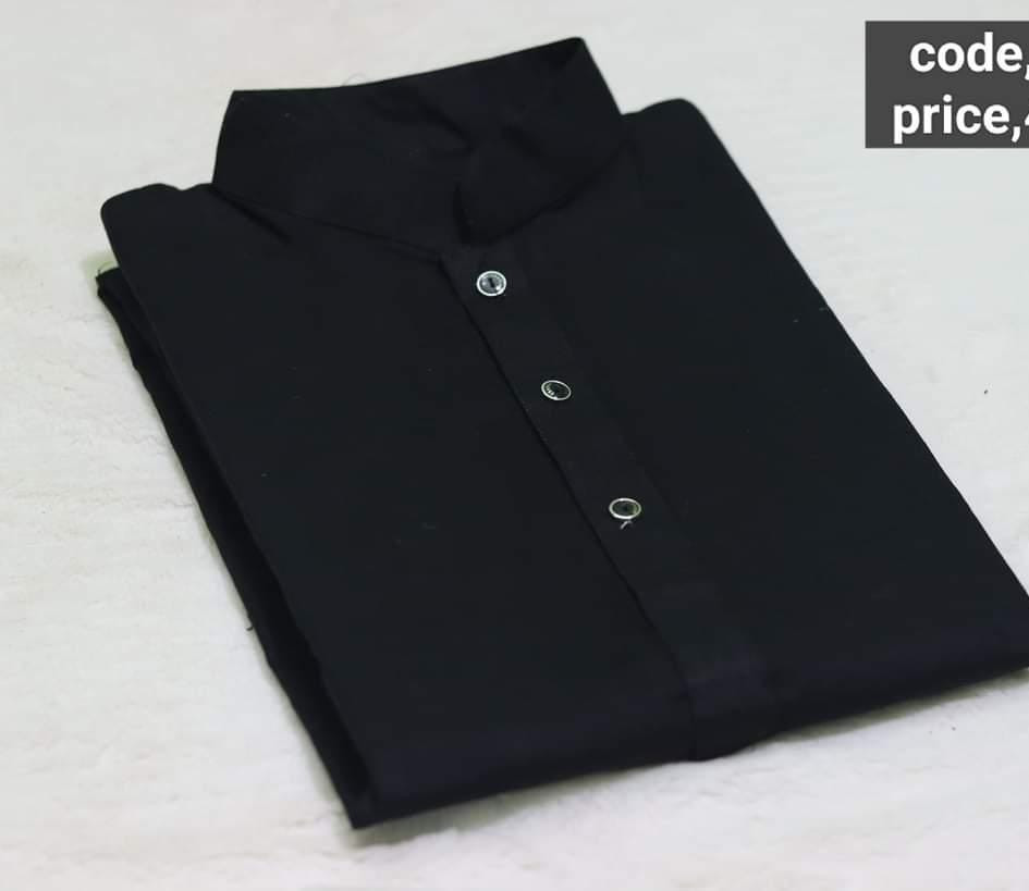 স্লাব কটন ও মেটাল বাটন পাঞ্জাবি ব্লাক