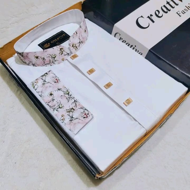 প্রিমিয়াম পাঞ্জাবি (সাদা গোলাপী কাজ)