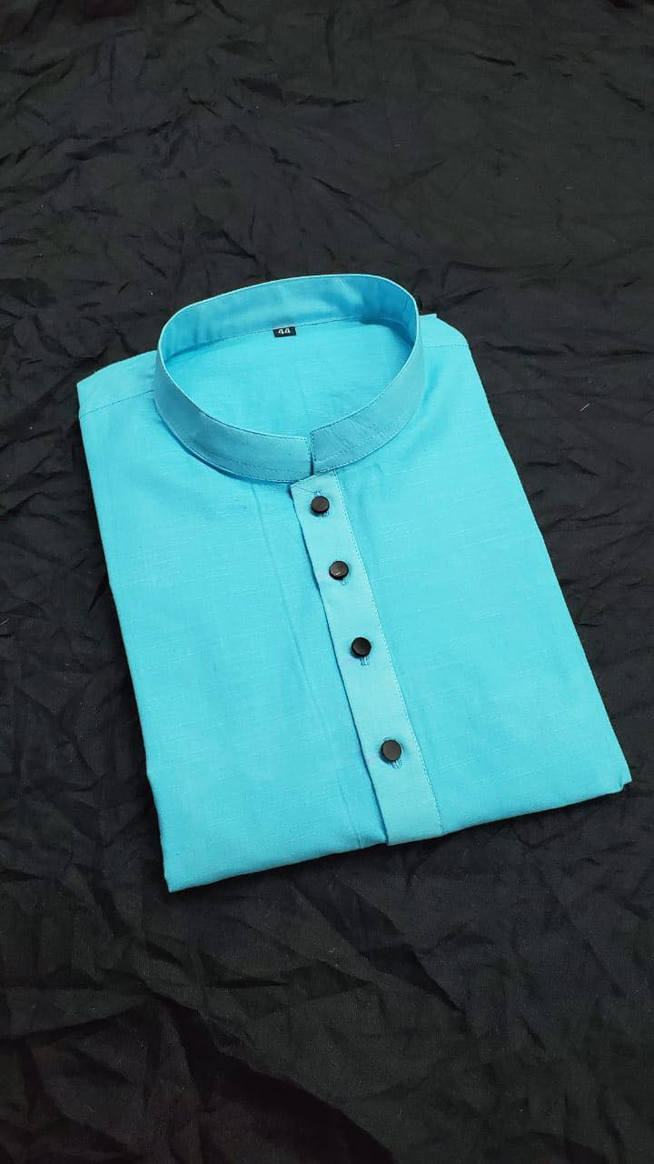 স্লাব কটন ও মেটাল বাটন পাঞ্জাবি ফিরোজা