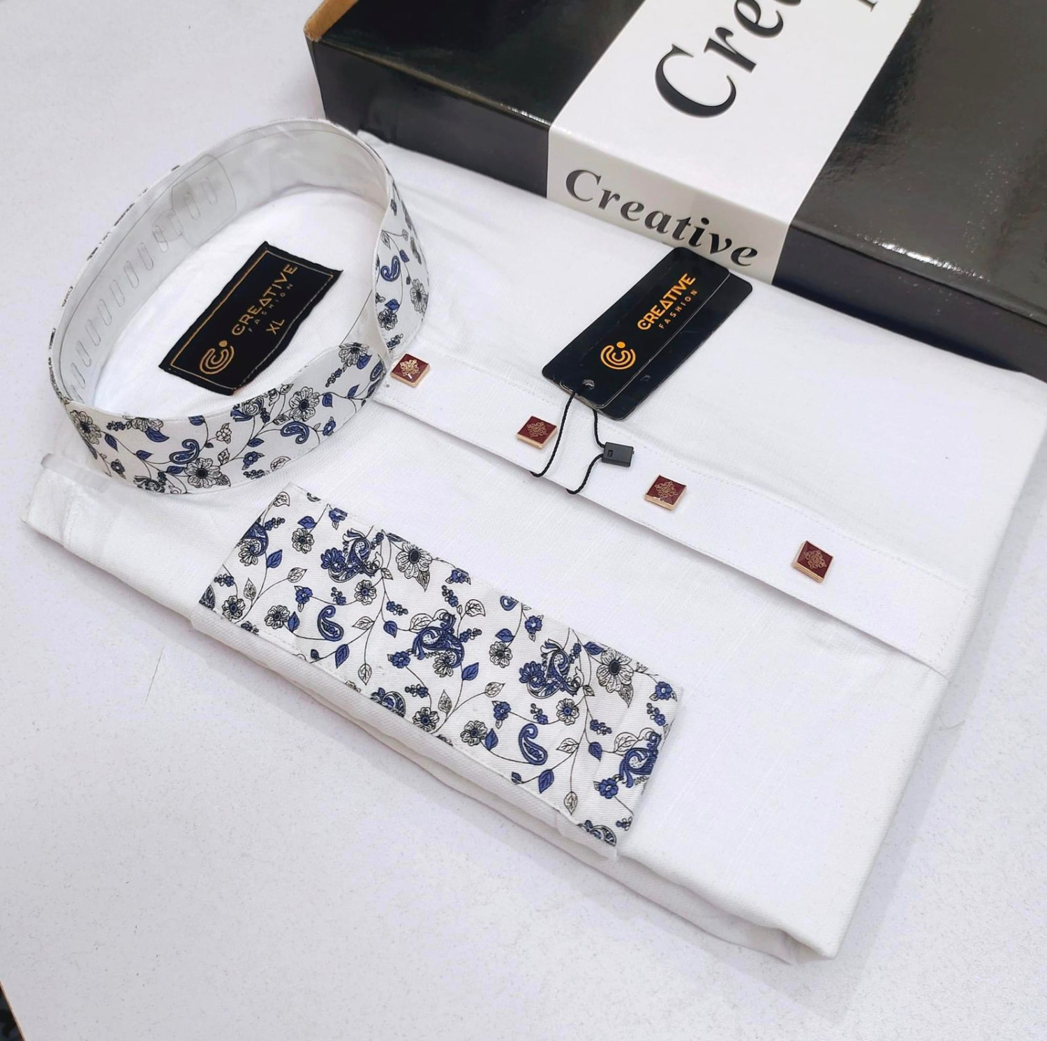 প্রিমিয়াম পাঞ্জাবি (সাদা নীল কাজ)